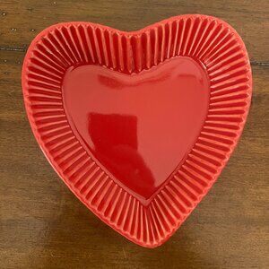 Pottery Barn Set of 2 Heart Shaped Dishes Red NEW